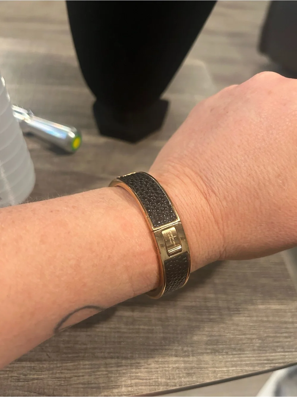 henri bendel Vintage Black Leather-Texture bracelet with Gold-Tone Accent
